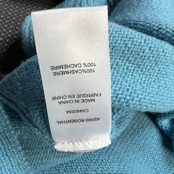 KERRI ROSENTHAL 100% Cashmere "Loved" Patchwork Sweater Blue Small $350 - Picture 9 of 13